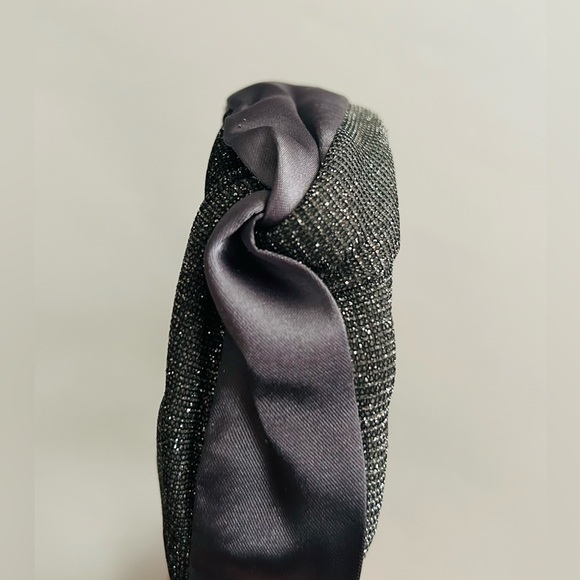 New Glamsquad Silver and Silver Glitter Pleated Knot Fabric Headband Knot GSQ - Picture 5 of 12
